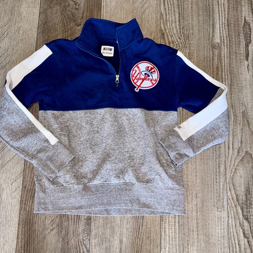 Vintage NY New York Yankees 1/2 zip pullover blue gray w/patch Tailgate XS